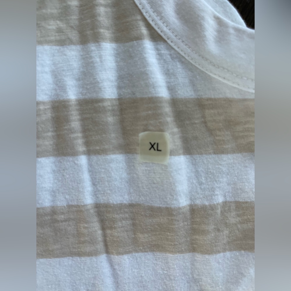LOFT Crewneck Tan White Stripe Sleeveless Tank Top Preppy Classic Size XL NWOT - Picture 5 of 8